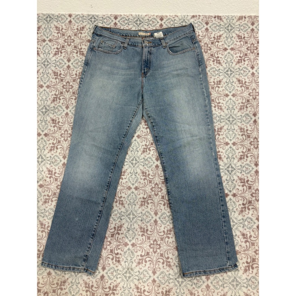 Levis 505 Straight Leg Jeans Light Wash Blue Denim Size 12 S Stretch Mid Rise